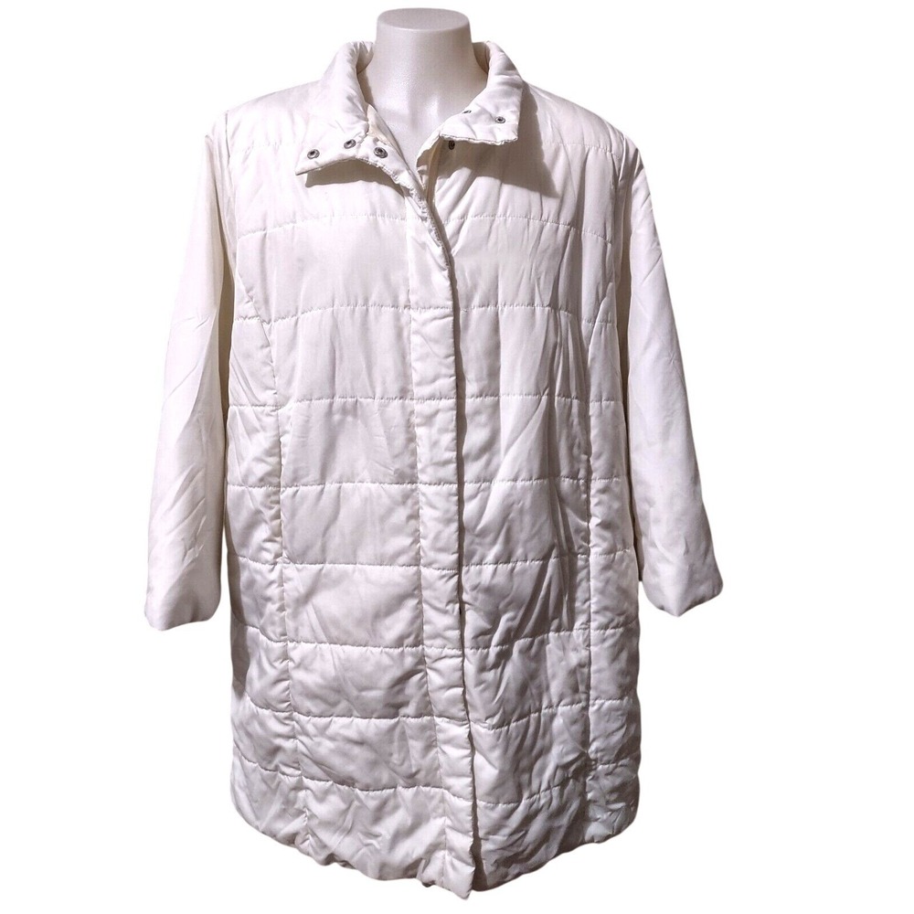 Puffer Jacket Roaman's White Size 2X Cozy Core Quilted Mid-Length Winter Coat‎